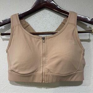 Duluth Trading Co Sports Bra Womens Beige Nude Hellrassiere Zip Front Size 6 EUC